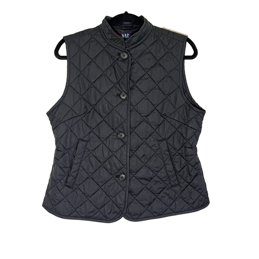 Gap Neutral Quilted Snap Vest Blue L Coastal Nautical Preppy Resort Classic 90s